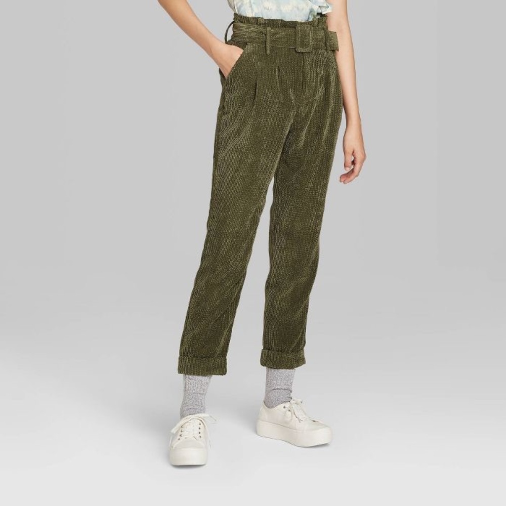 High-Rise Belted Paperbag Waist Corduroy Pants